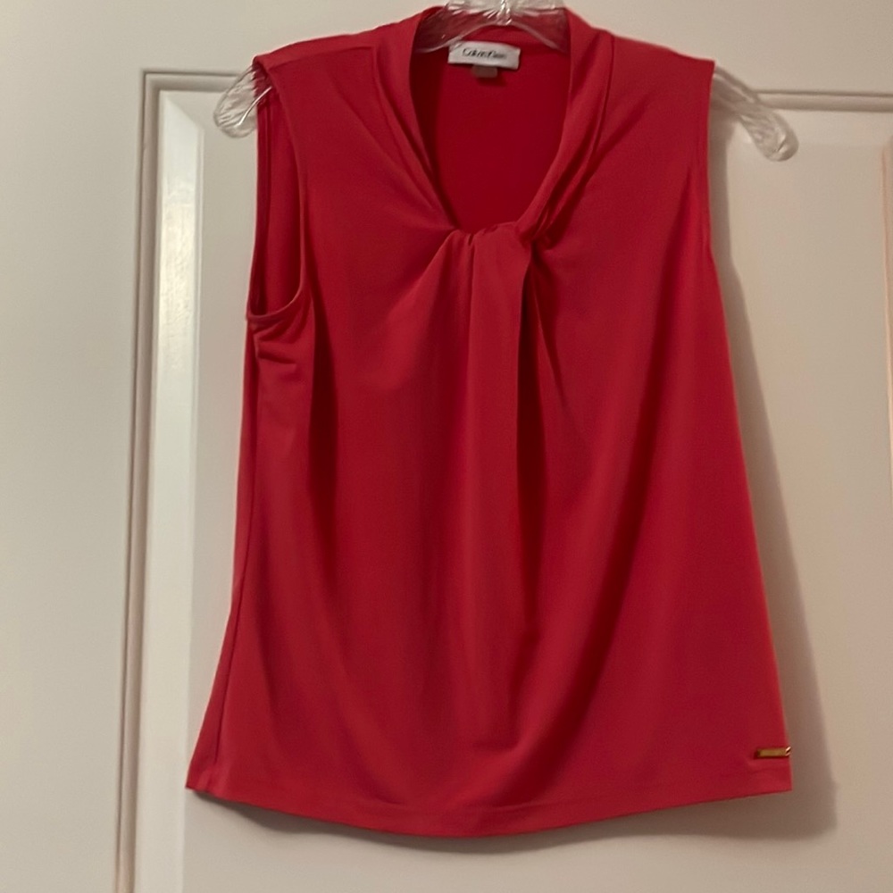 CALVIN KLEIN Lovely Orange Twisted Neckline Sleeveless Top Sz SP